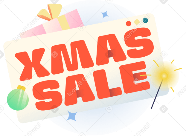 Рождественская распродажа с текстом подарков и бенгальских огней в PNG, SVG