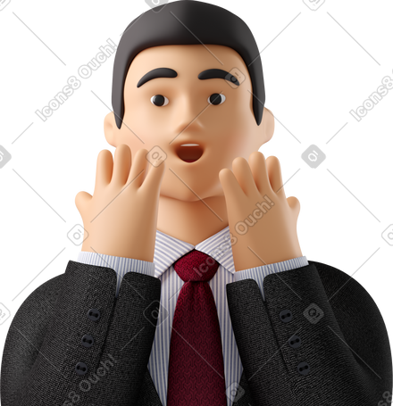 3D close up of astonished businessman in black suit PNG, SVG