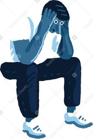 shocked man sitting and holding hands on his head PNG、SVG