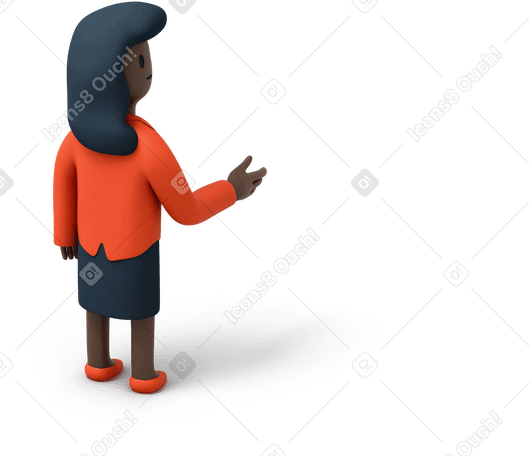 3D Back view of black business woman holding out her hand PNG, SVG