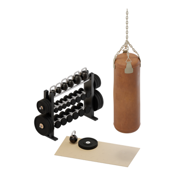 Isometric punching bag and dumbbells in the gym PNG, SVG