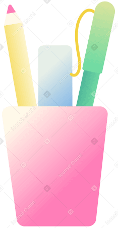 Taza rosa con lápiz, resaltador y bolígrafo PNG, SVG