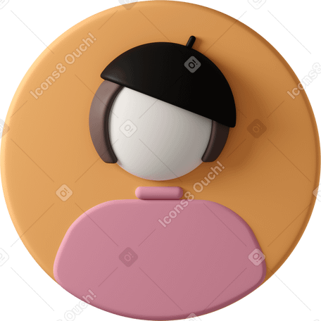 3D profile picture of woman in black hat and pink shirt Illustration in PNG, SVG