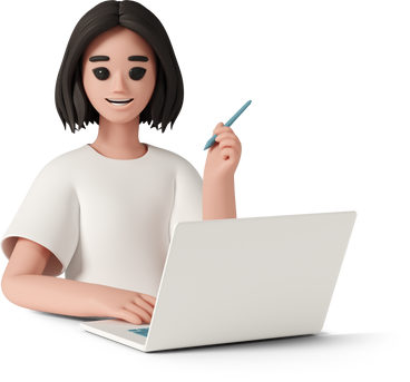 young smiling woman working at laptop PNG, SVG