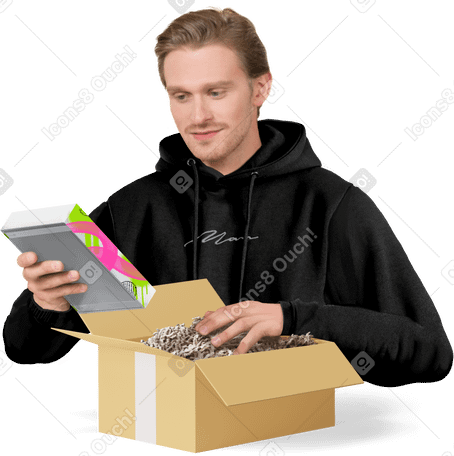 Мужчина с коробкой в PNG, SVG