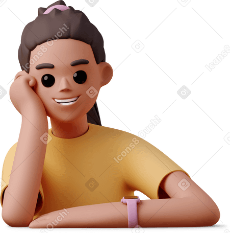 3D young woman leaning on something with hands folded Illustration in PNG, SVG