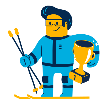 Skier holding a first prize cup PNG, SVG