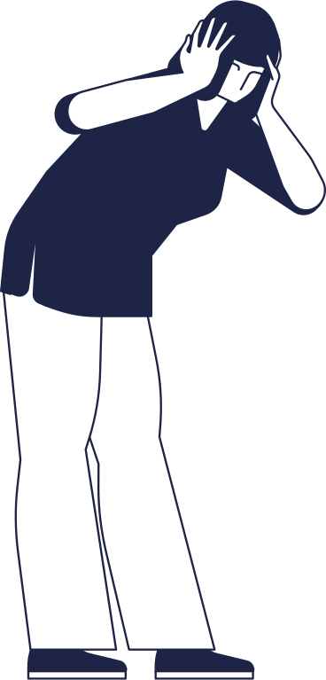 woman is standing with her head in both hands PNG, SVG