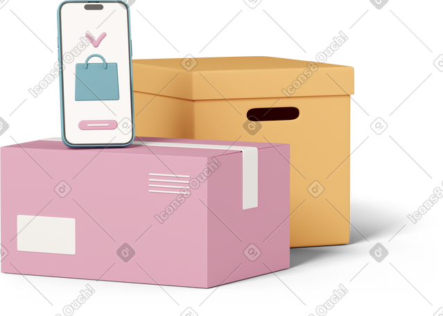 3D online shopping and delivery package boxes PNG, SVG