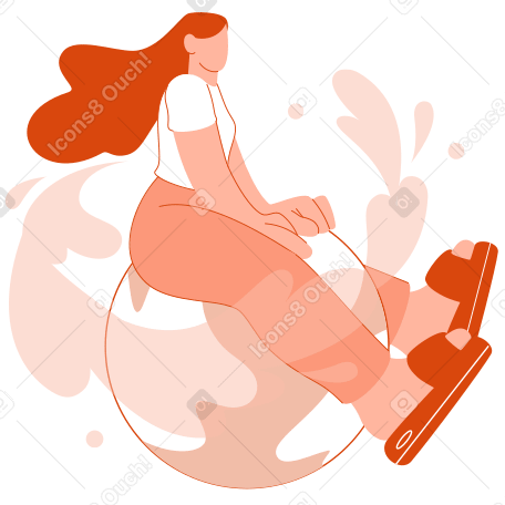 Woman flying and holding onto a planet PNG, SVG
