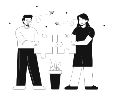 Hombre y mujer juntando piezas de rompecabezas PNG, SVG