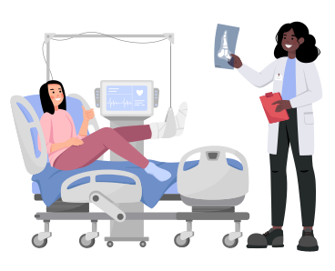 Doctor and a patient with a broken leg PNG, SVG