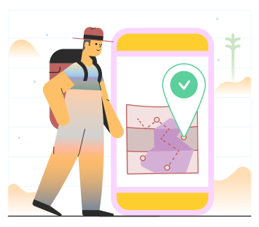 Traveler using navigator on phone PNG, SVG