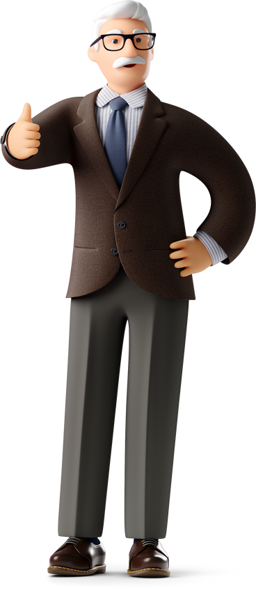 old businessman in classical suit and glasses giving thumbs up PNG, SVG