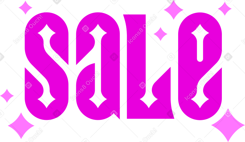 lettering sale with pink stars Illustration in PNG, SVG