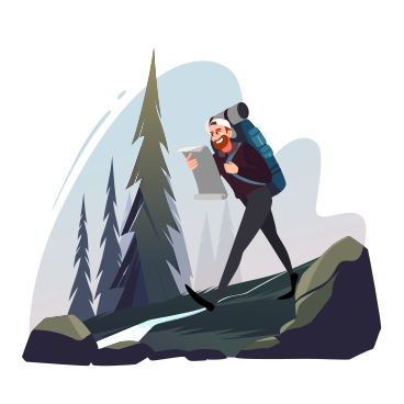 Illustrazione animata Viaggiatore che cammina nei boschi in GIF, Lottie (JSON), AE