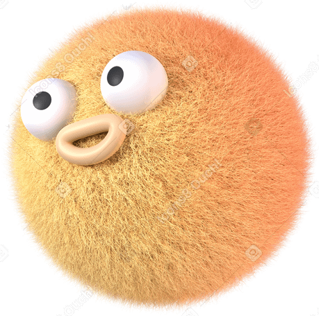 3D orange fluffy ball with wide eyes and a gentle smile PNG, SVG