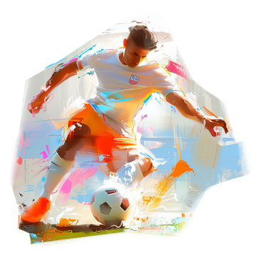 Oil painting of a dynamic scene with soccer player PNG, SVG