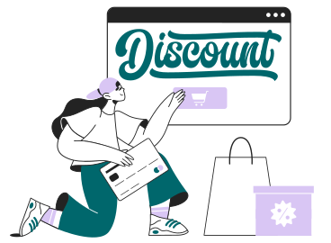 Lettering Discount in browser and woman shopping online PNG, SVG