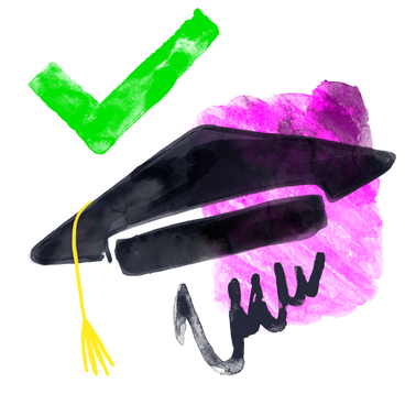 Checkmark and graduate cap as profits of graduation PNG, SVG