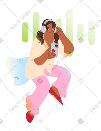 一位戴着耳机收听播客的女士 PNG, SVG