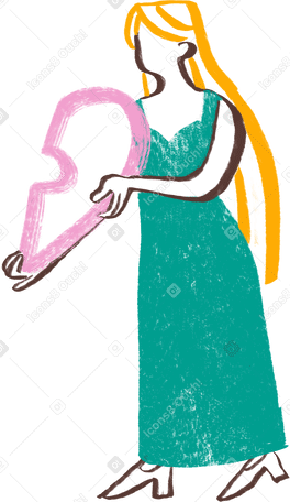blond woman in a dress with one half of a heart Illustration in PNG, SVG