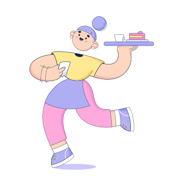 La cameriera allegra porta una tazza e una torta PNG, SVG