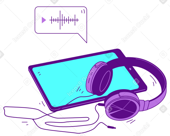 Наушники и планшет для прослушивания аудио в PNG, SVG