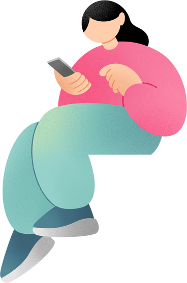 Young woman sitting and looking at the phone PNG、SVG