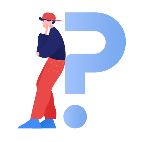 Man stands next to question mark Illustration in PNG, SVG