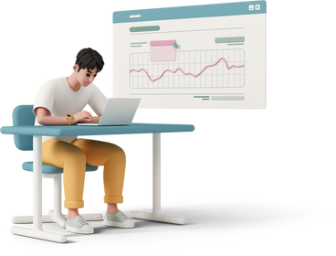man in front of laptop and graph on web browser in background в PNG, SVG