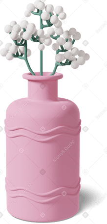 3D pink vase with white flowers Illustration in PNG, SVG