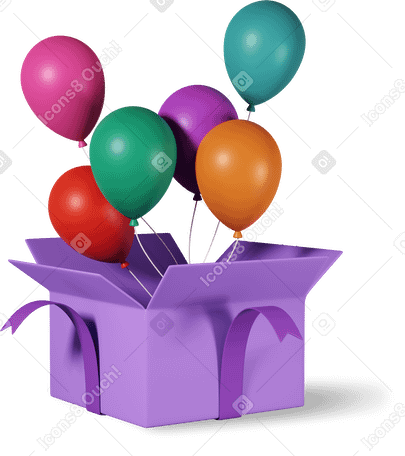 3D Geschenkbox und luftballons PNG, SVG