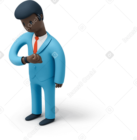 3D Black businessman checking time on his watch Illustration in PNG, SVG