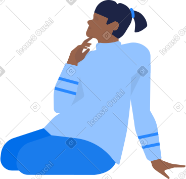 Woman in sweater sits on floor and looks up PNG, SVG