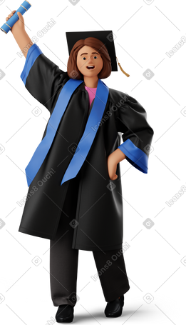 3D graduated student showing her diploma PNG, SVG