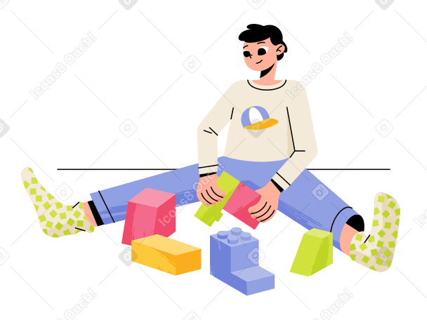 Boy playing with blocks Illustration in PNG, SVG