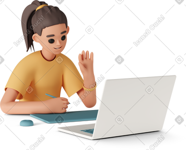 使用图形输入板进行在线会议的女性 PNG, SVG