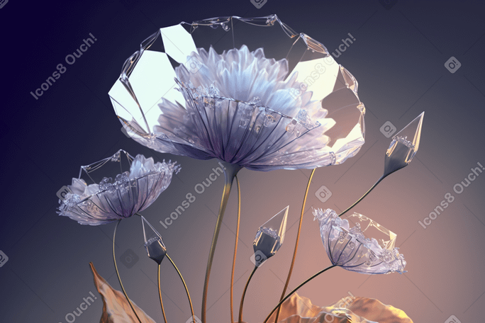 3D abstract flowers composition Illustration in PNG, SVG