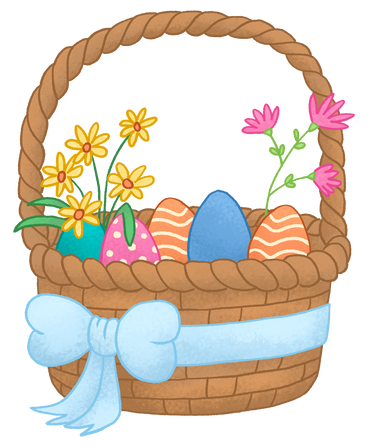 Cestino con uova di pasqua e fiori PNG, SVG