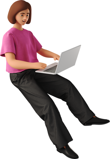 young woman sitting in front of laptop PNG, SVG