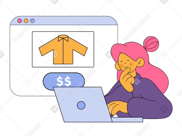 Woman chooses things online PNG, SVG