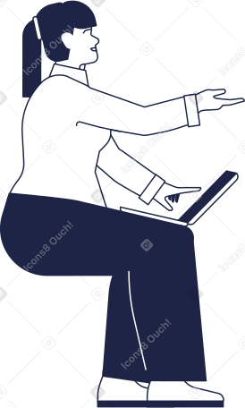 woman is sitting with laptop on her lap PNG, SVG