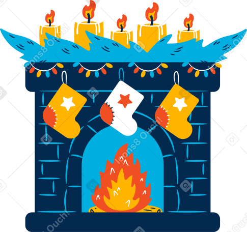 fireplace in christmas decorations Illustration in PNG, SVG