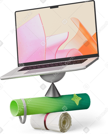 3D laptop on abstract geometric shapes PNG、SVG