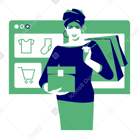 Frau kauft online ein PNG, SVG