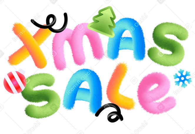 Lettering Xmas Sale with Christmas tree and snowflake text PNG, SVG