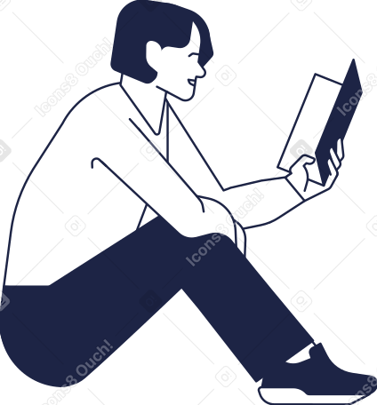 student is sitting on floor reading book that he holds in his hand PNG, SVG