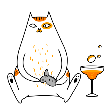 칵테일 파티를 축하하는 앉아있는 고양이 PNG, SVG