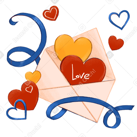 Lettre d'amour avec coeurs et rubans PNG, SVG